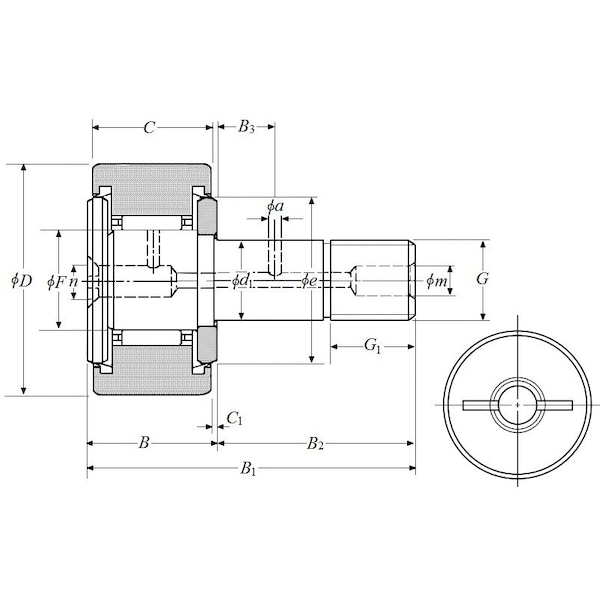 NTN KR16XLL, Flat Cam Follower  16 Mm Od 12 Mm Roller W 6 Mm Stud Dia 16 Mm Stud Len